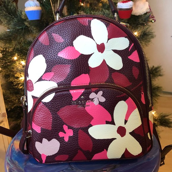 BIG PRICE DROP - Kate Spade Jackson Forest Backpack - maroon, pink, white floral - Picture 1 of 4